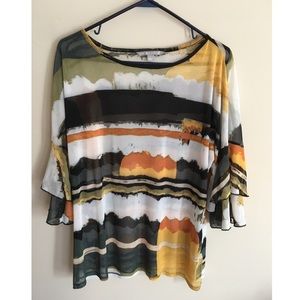 Valerie Stevens Size L Sheer 3/4 Sleeve w/ Ruffle